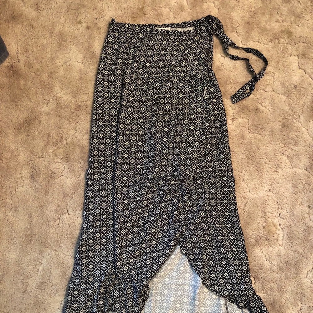 Black and white wrap maxi skirt